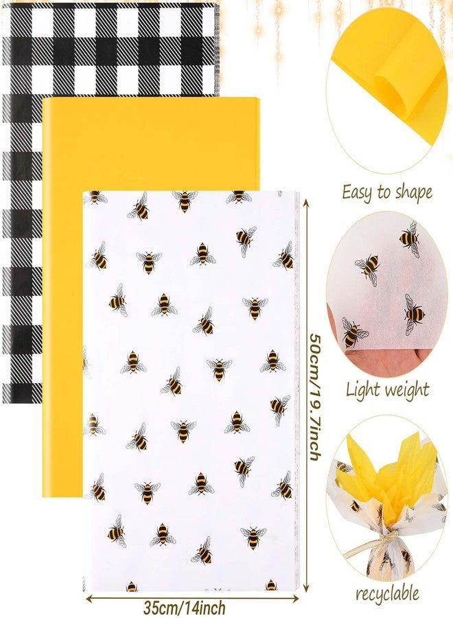 Bolsome 100 Sheets 20 * 14 Inches Bee Tissue Paper for Gift Wrapping Buffalo Plaid Tissue Paper for Gift Bags Yellow Tissue Paper for Birthday Bee Themed Party DIY Craft - Image 2
